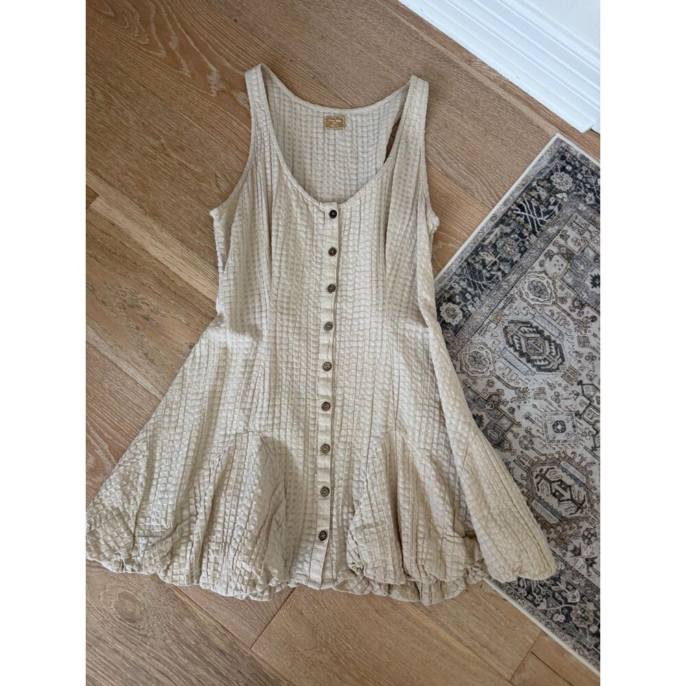 Free People free-est Emilia Pucker Check Mini Dress Bubble Hem Cotton M 🤍